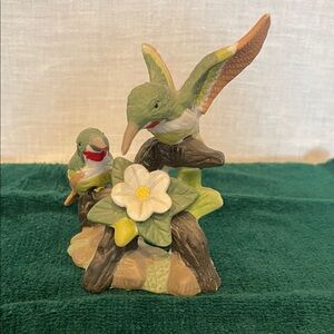 Colorful hummingbird  Bird Figurine with Flower